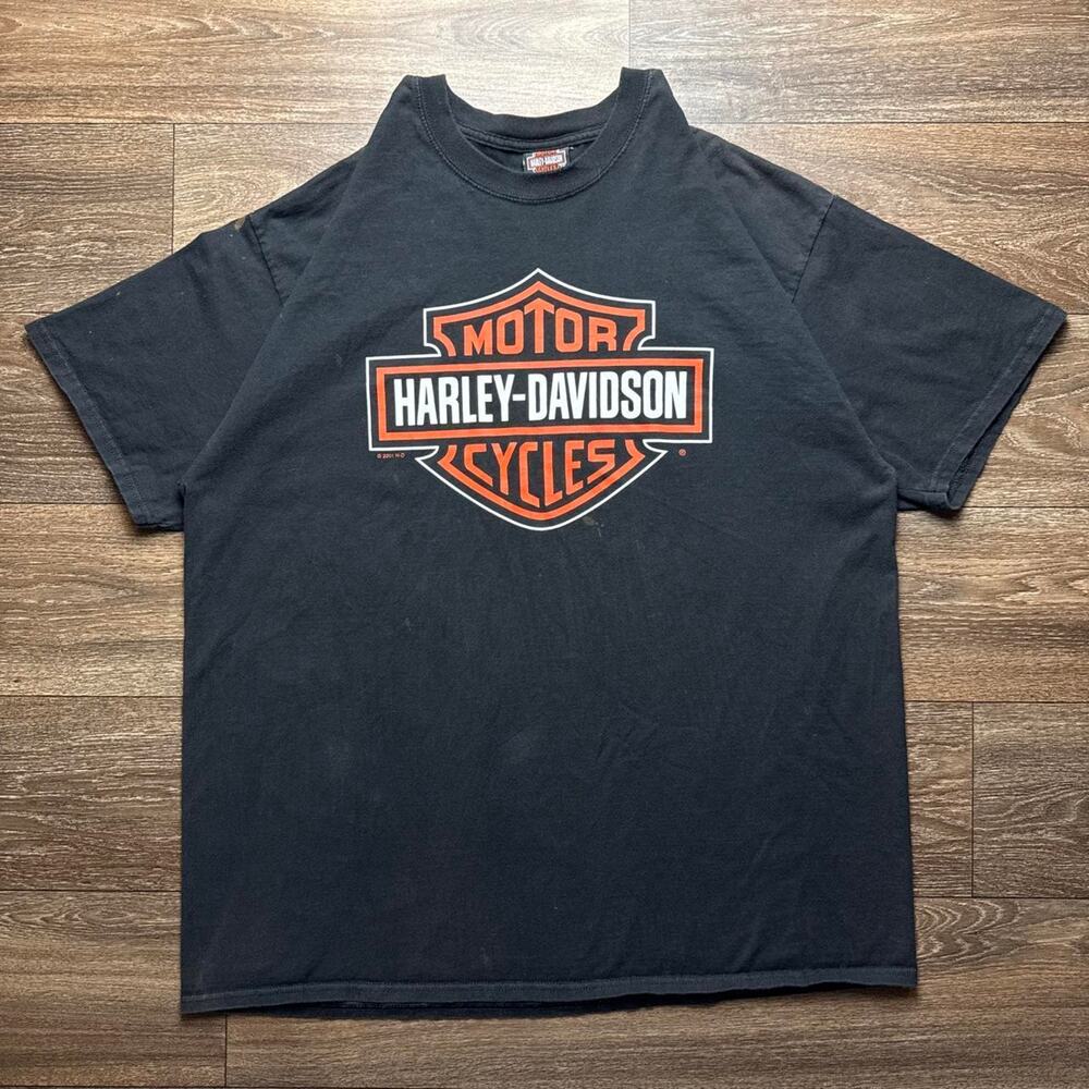 Vintage Black Sun Faded Harley Davidson Graphic Logo Tee
